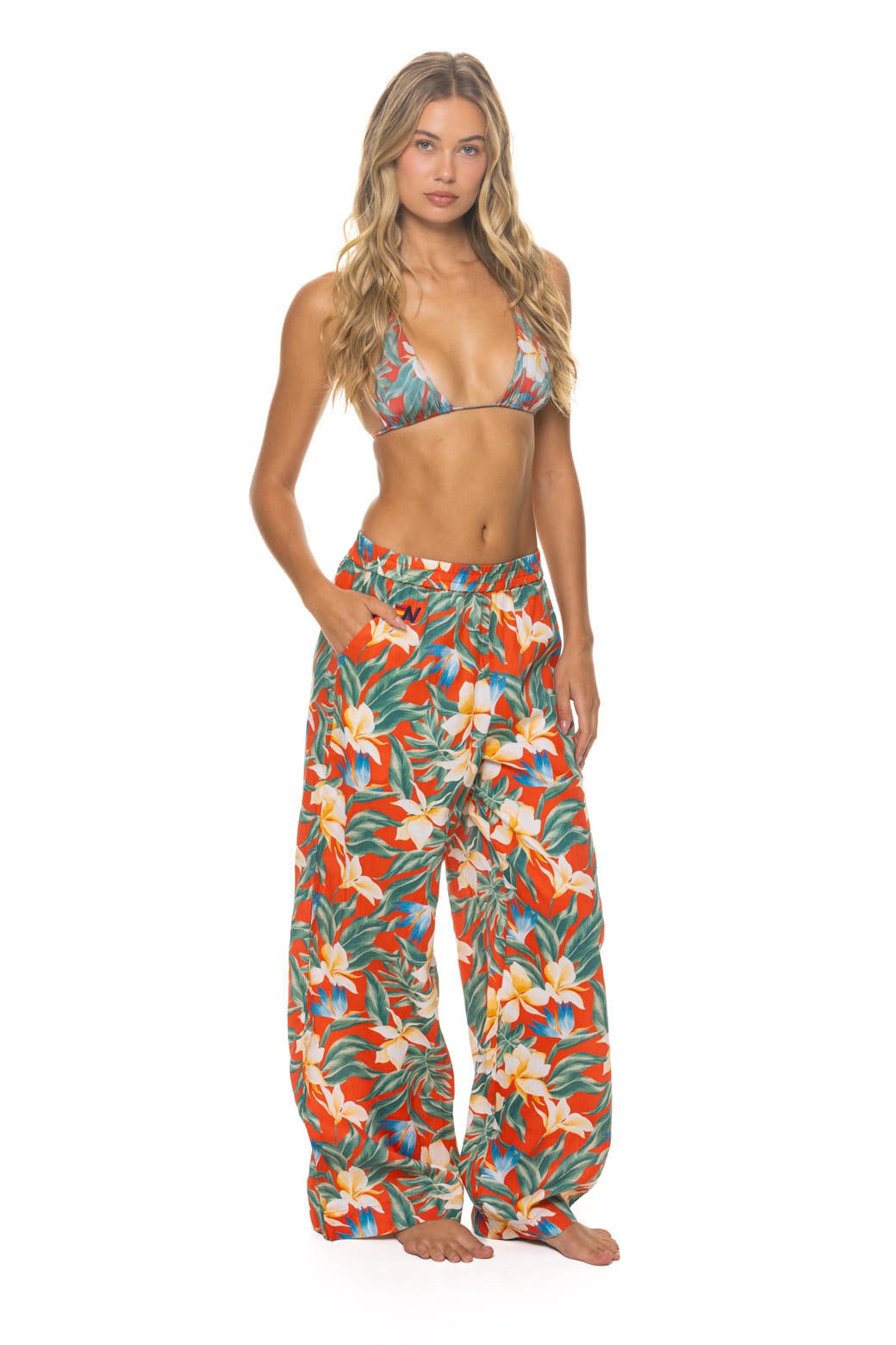 Classic WOMENS COTTON LUXE POPLIN WIDE LEG PANT - RED KAUAI