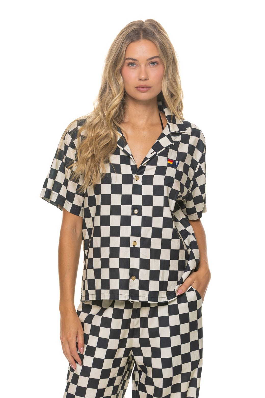 Classic UNISEX COTTON LUXE POPLIN RESORT SHIRT - VINTAGE BLACK CHECKERED