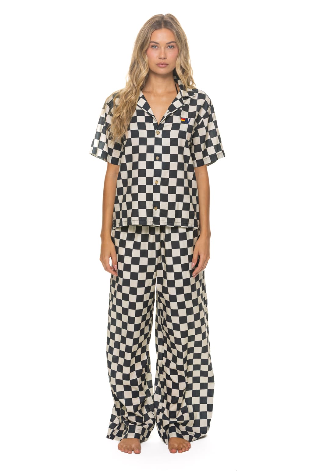 Classic WOMENS COTTON LUXE POPLIN WIDE LEG PANT - VINTAGE BLACK CHECKERED