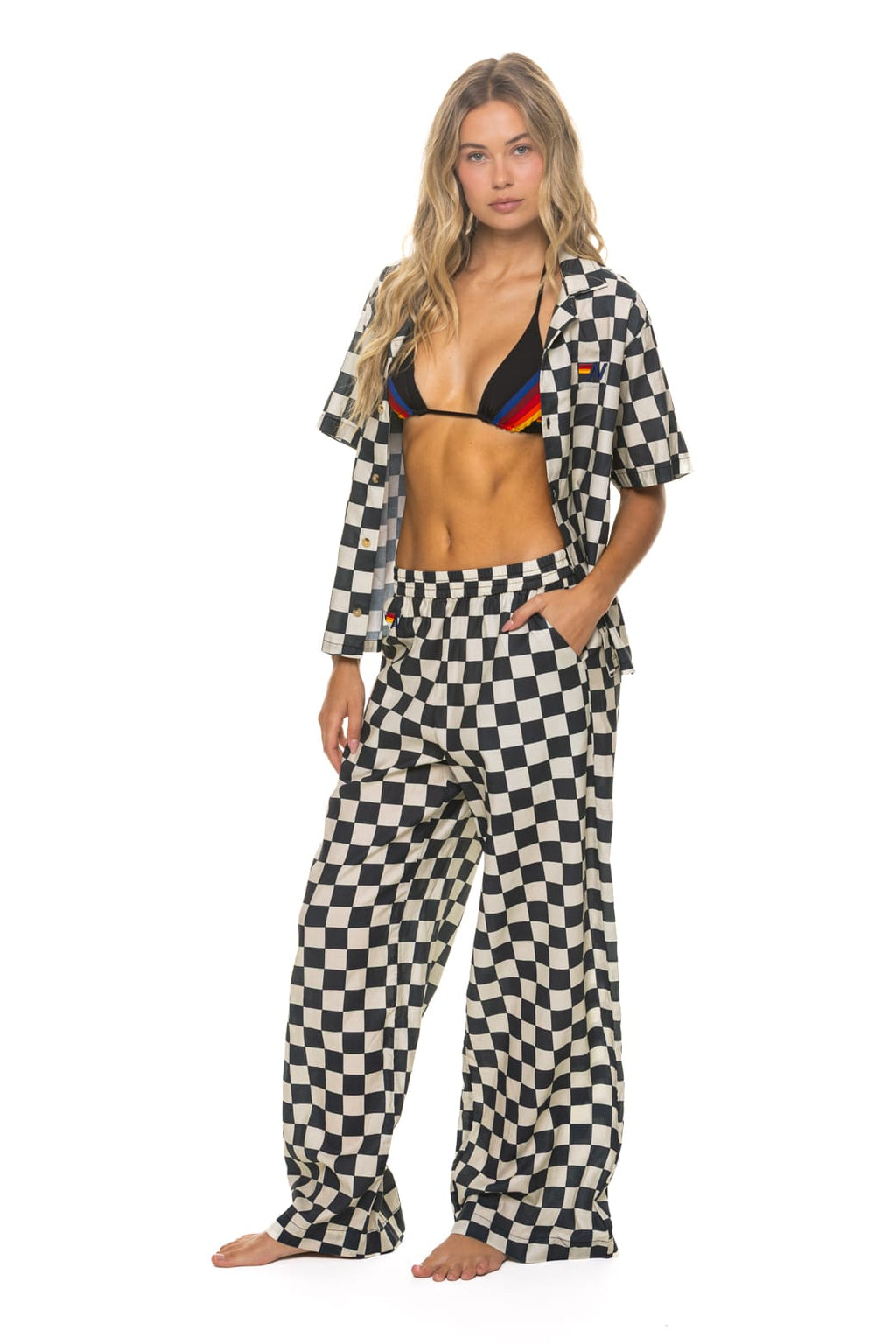 Classic WOMENS COTTON LUXE POPLIN WIDE LEG PANT - VINTAGE BLACK CHECKERED