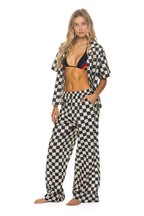 Classic WOMENS COTTON LUXE POPLIN WIDE LEG PANT - VINTAGE BLACK CHECKERED