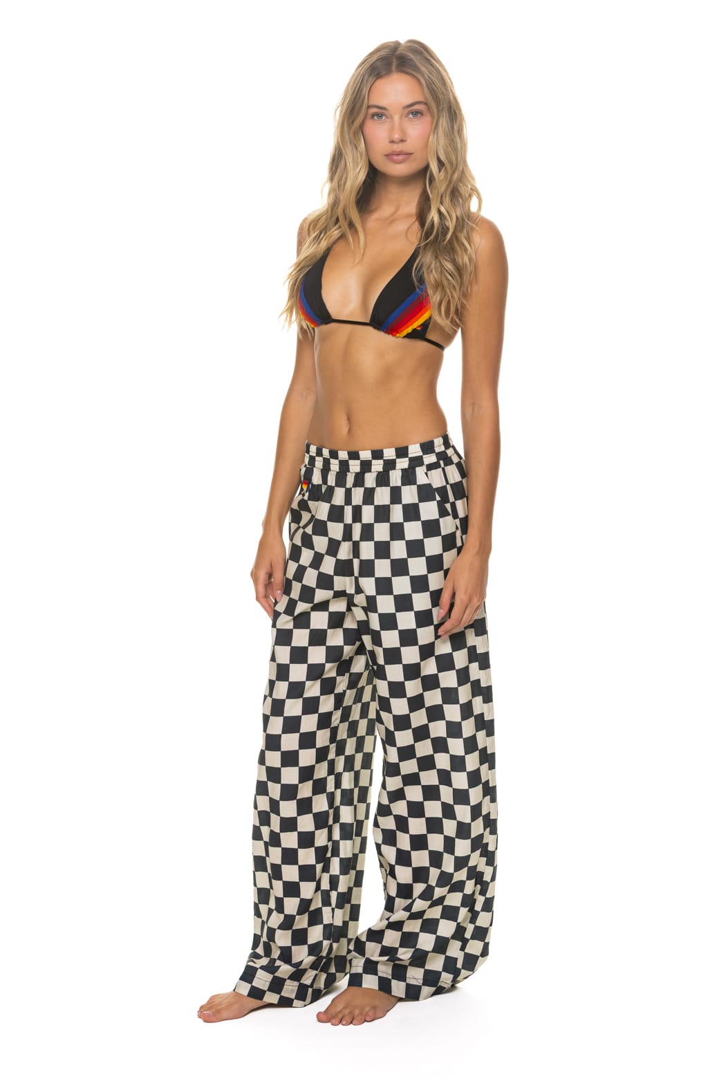 Classic WOMENS COTTON LUXE POPLIN WIDE LEG PANT - VINTAGE BLACK CHECKERED