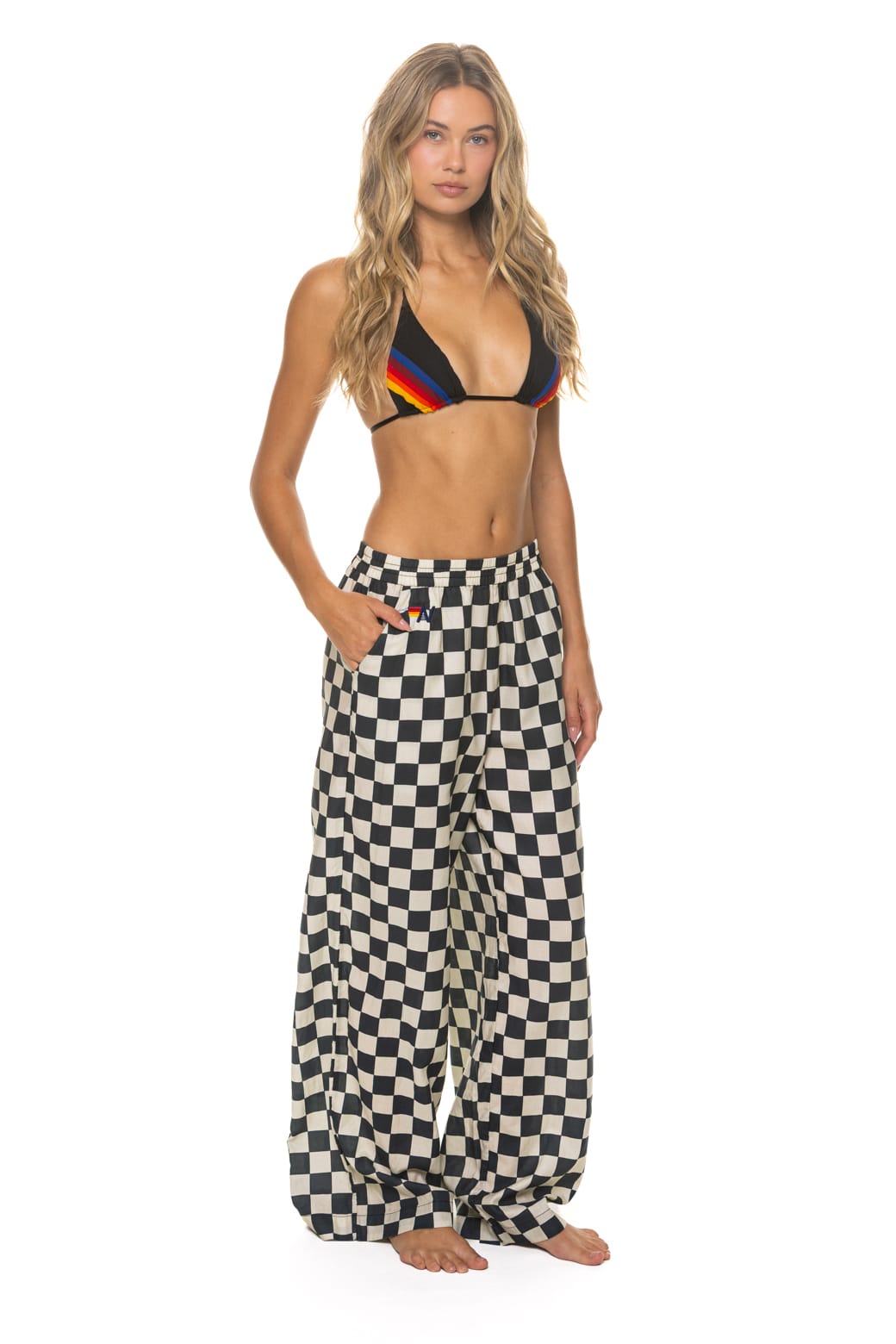 Classic WOMENS COTTON LUXE POPLIN WIDE LEG PANT - VINTAGE BLACK CHECKERED