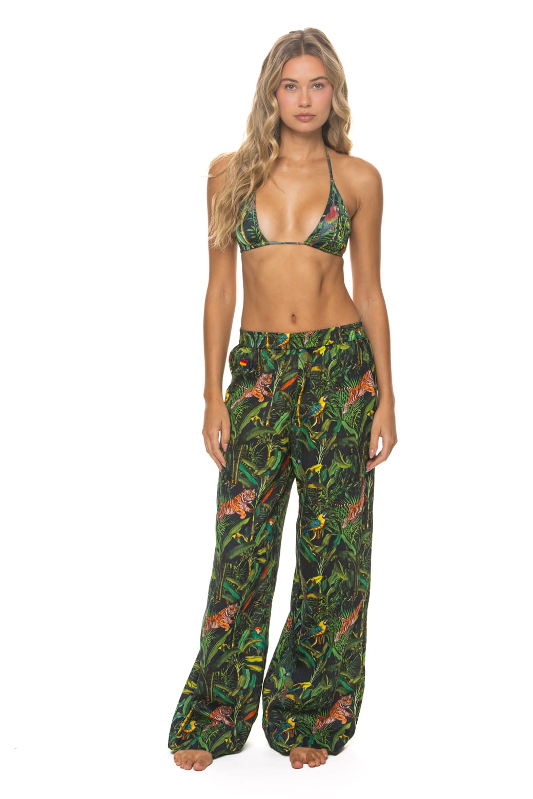 Classic WOMENS COTTON LUXE POPLIN WIDE LEG PANT - VINTAGE BLACK JUNGLE
