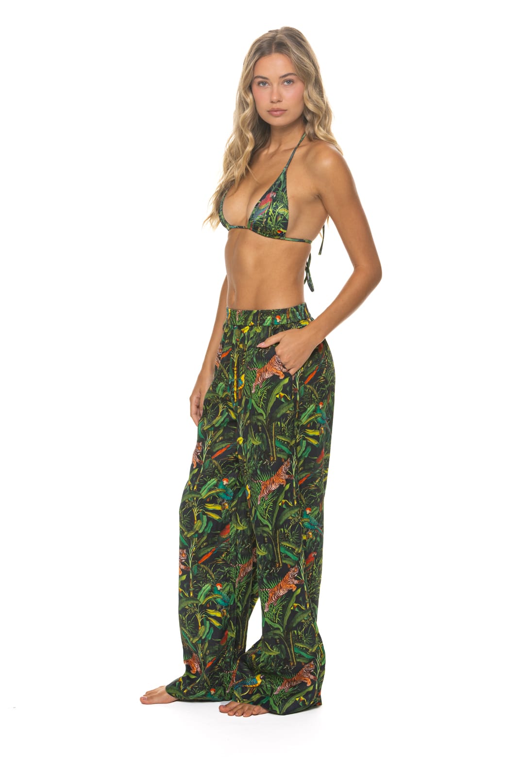 Classic WOMENS COTTON LUXE POPLIN WIDE LEG PANT - VINTAGE BLACK JUNGLE