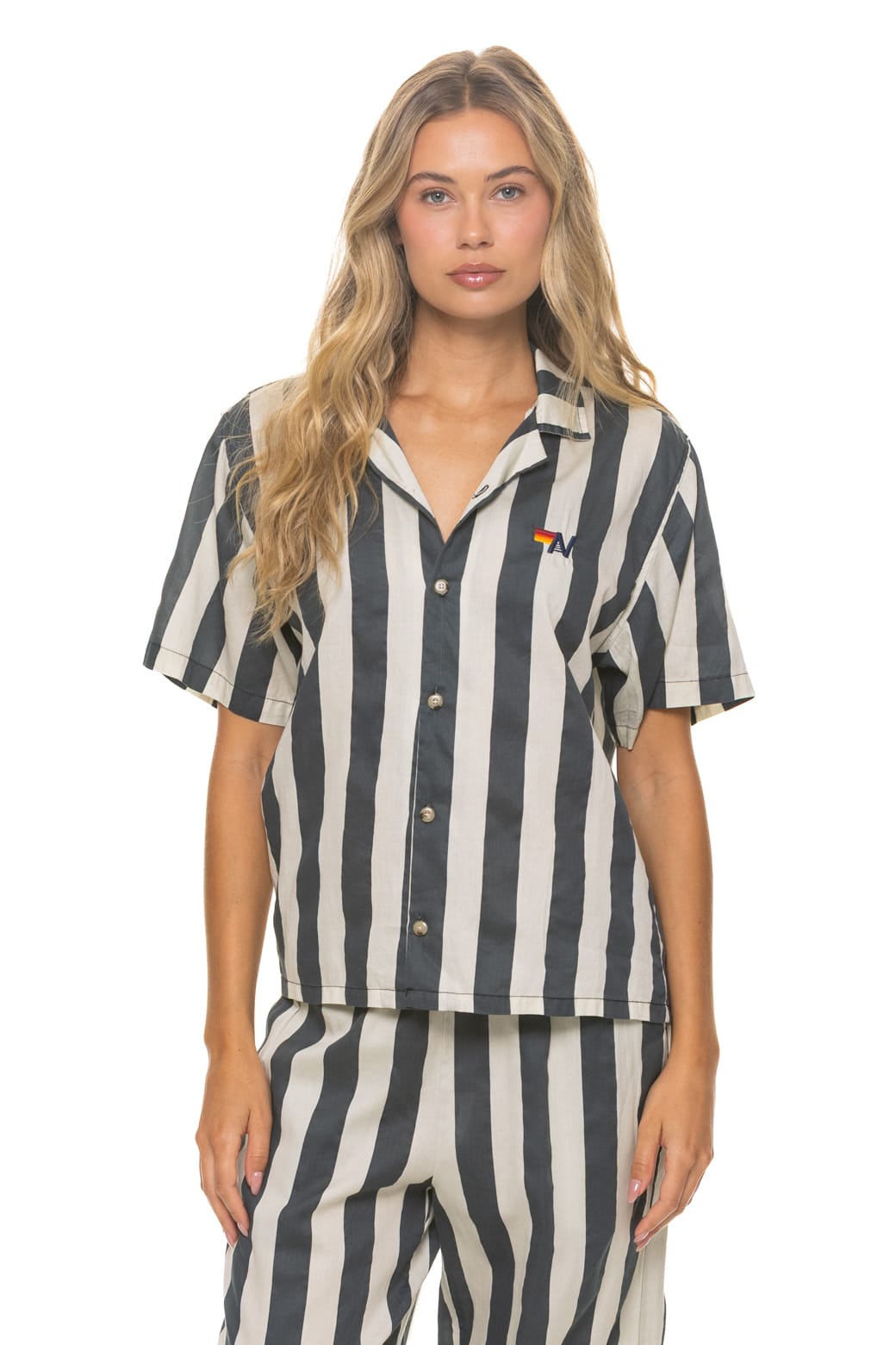 Classic UNISEX COTTON LUXE POPLIN RESORT SHIRT - VINTAGE BLACK STRIPE