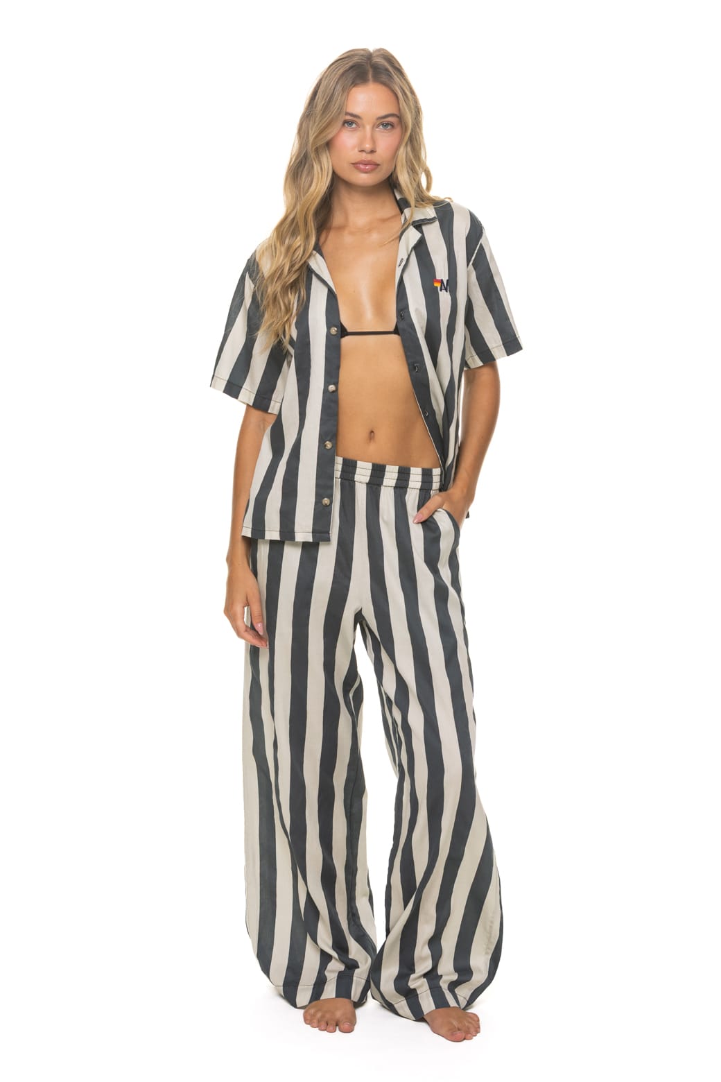 Classic UNISEX COTTON LUXE POPLIN RESORT SHIRT - VINTAGE BLACK STRIPE