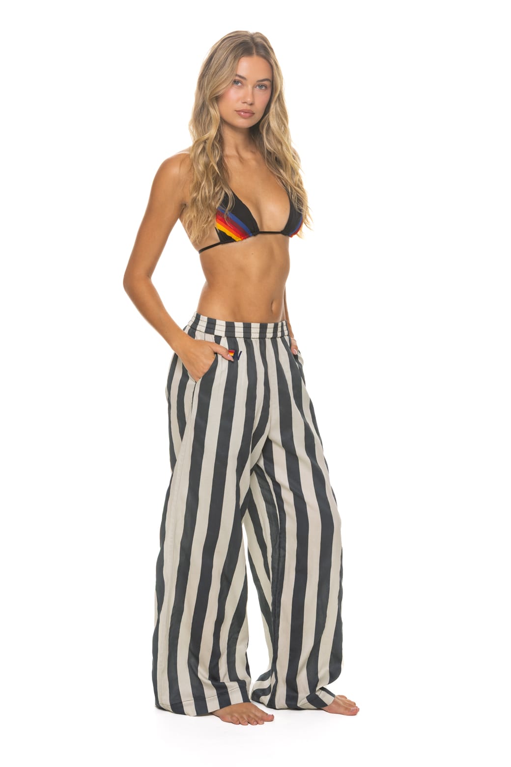 Classic WOMENS COTTON LUXE POPLIN WIDE LEG PANT - VINTAGE BLACK STRIPE