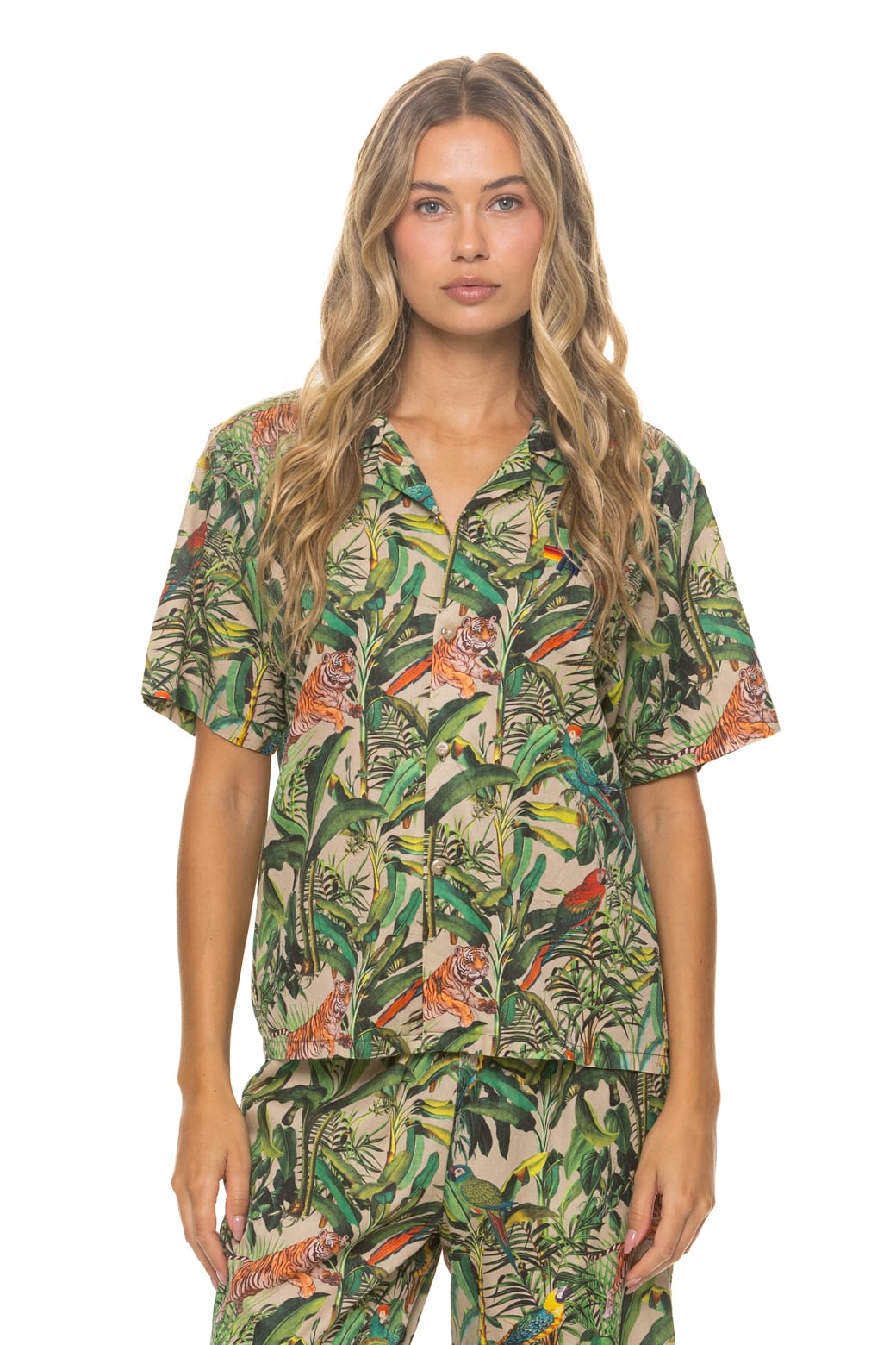 Classic UNISEX COTTON LUXE POPLIN RESORT SHIRT - VINTAGE WHITE JUNGLE