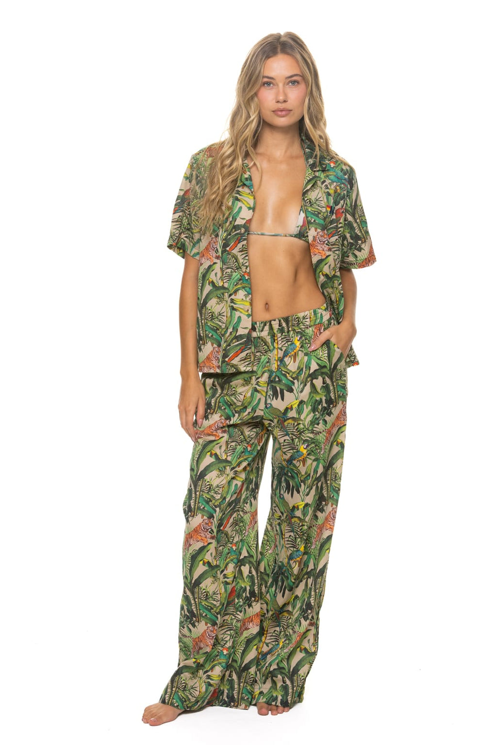 Classic WOMENS COTTON LUXE POPLIN WIDE LEG PANT - VINTAGE WHITE JUNGLE