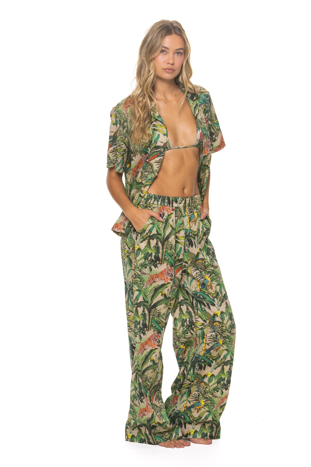 Classic WOMENS COTTON LUXE POPLIN WIDE LEG PANT - VINTAGE WHITE JUNGLE