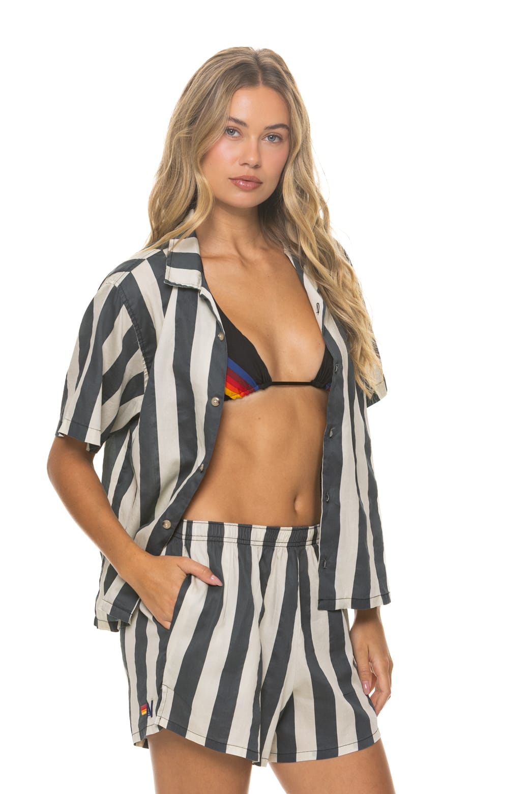 Classic WOMENS COTTON LUXE POPLIN SHORT - VINTAGE BLACK STRIPE