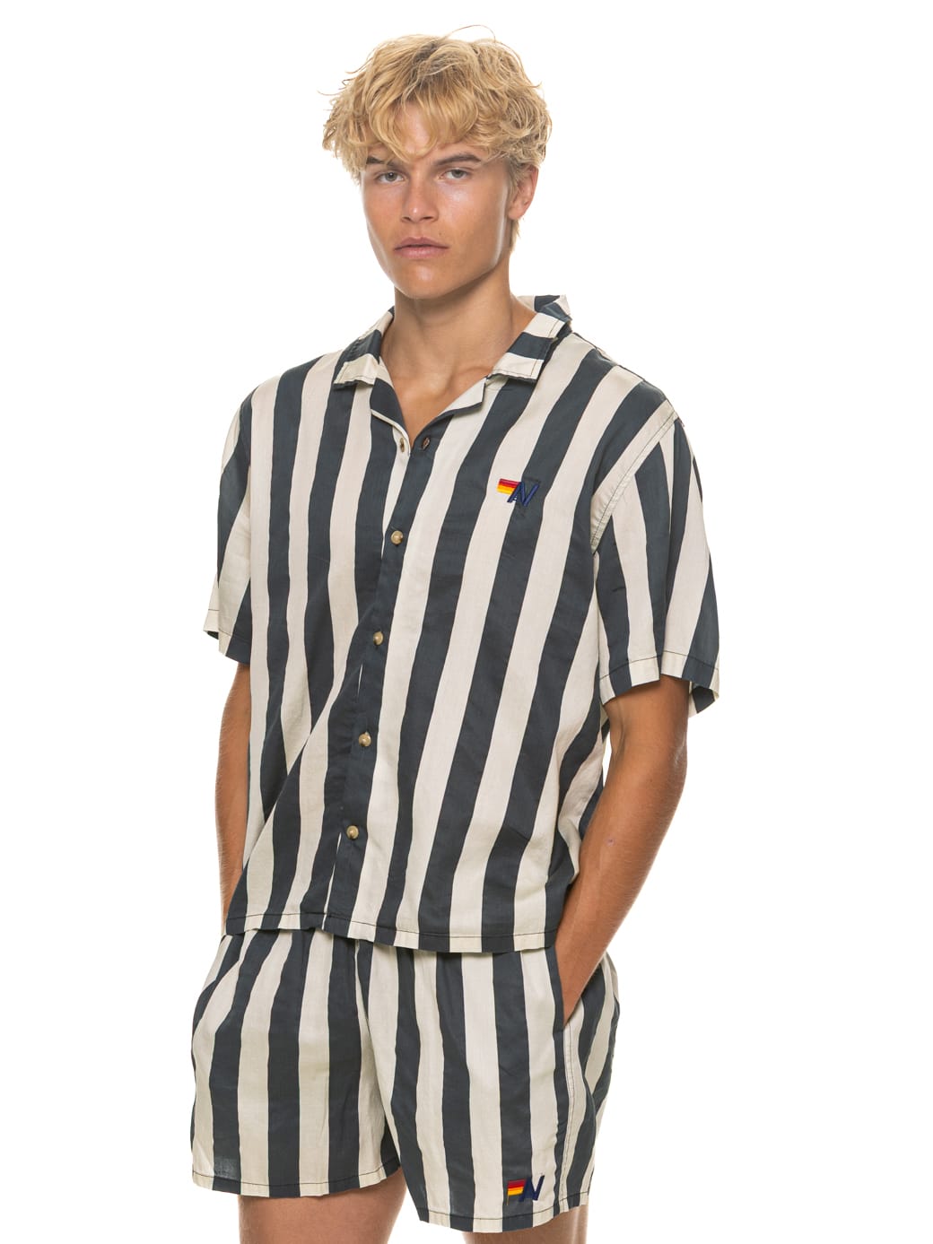 Classic MENS COTTON LUXE POPLIN RELAXED SHORT - VINTAGE BLACK STRIPE