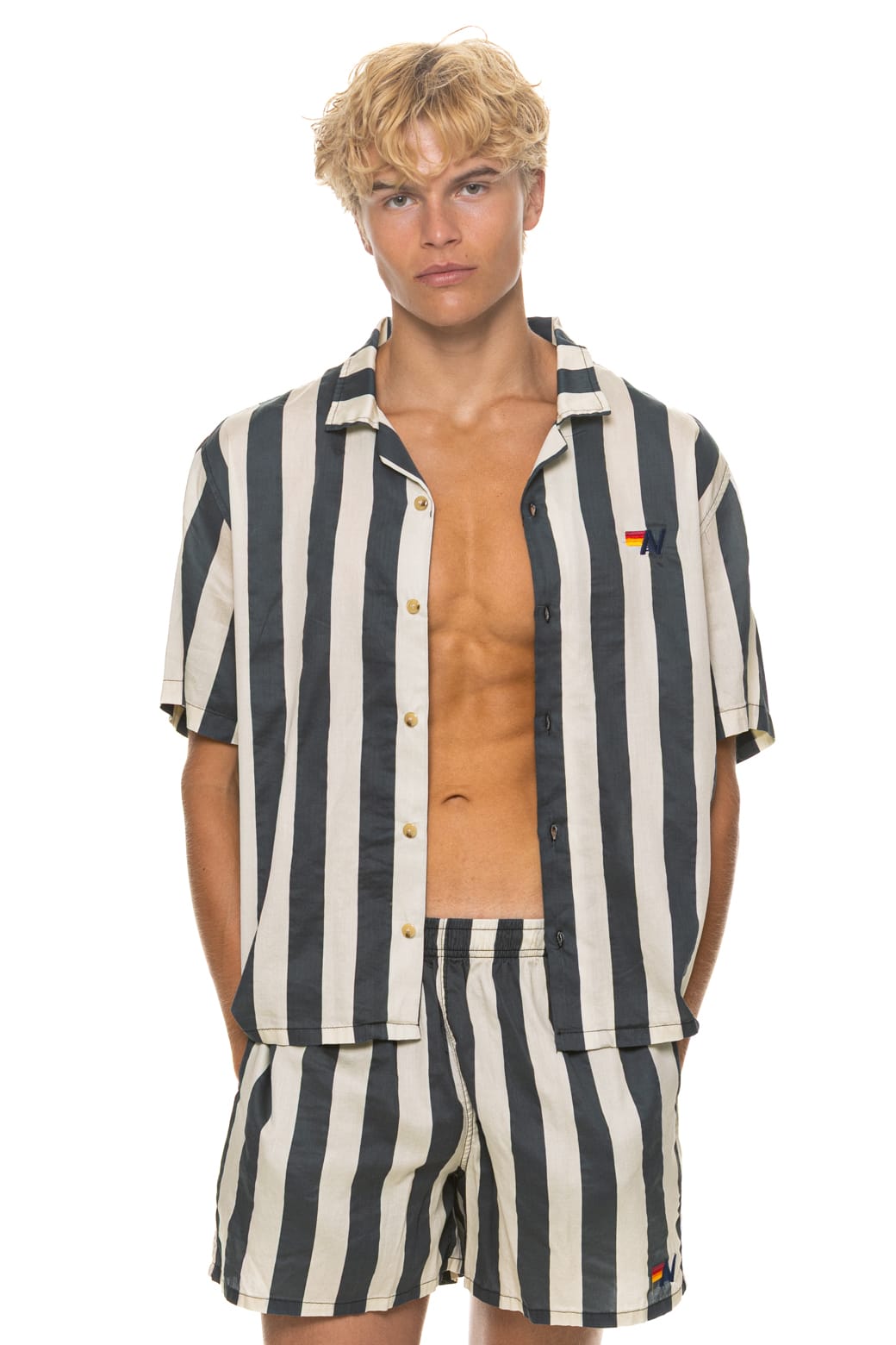 Classic MENS COTTON LUXE POPLIN RELAXED SHORT - VINTAGE BLACK STRIPE