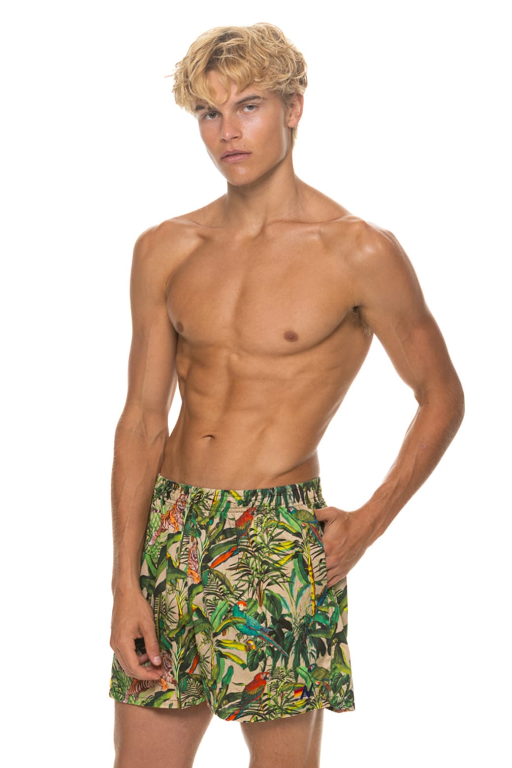Classic MENS COTTON LUXE POPLIN RELAXED SHORT - VINTAGE WHITE JUNGLE