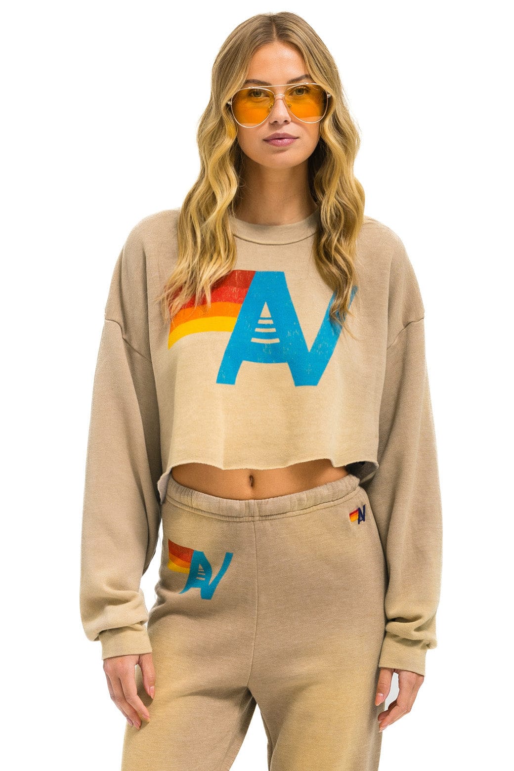 Classic VINTAGE LOGO CROPPED CREW SWEATSHIRT RELAXED - FADED TAN