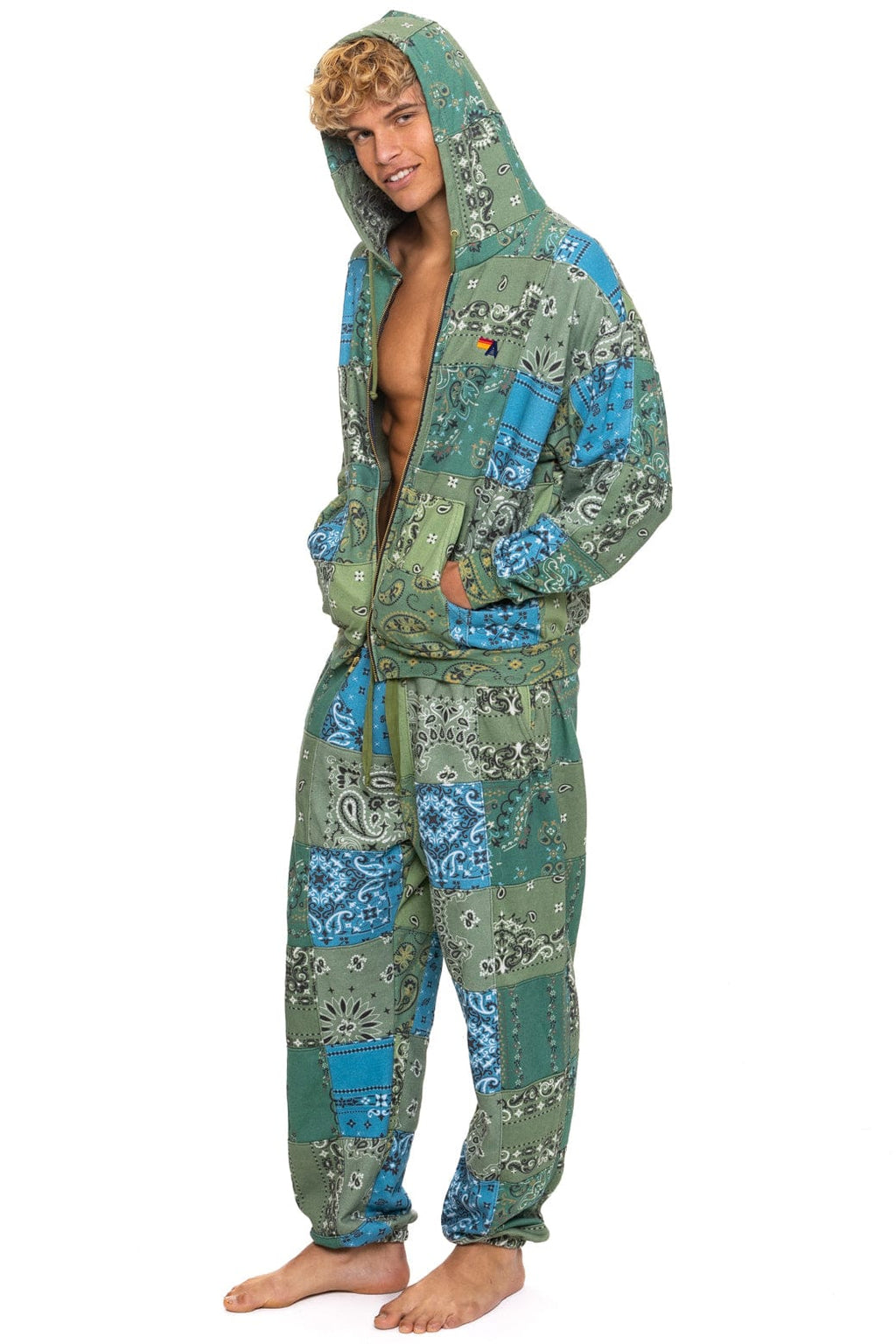 Classic BANDANA QUILTED RELAXED ZIP HOODIE - GREEN