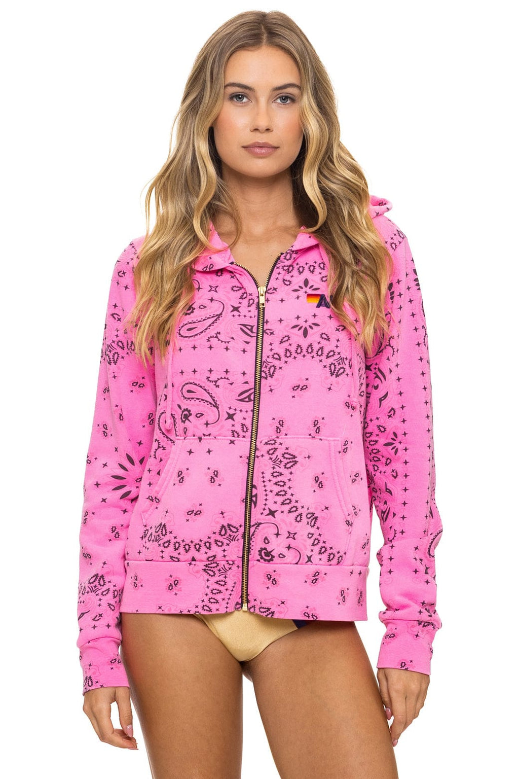 Classic BANDANA ZIP HOODIE - NEON PINK
