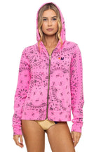 Classic BANDANA ZIP HOODIE - NEON PINK