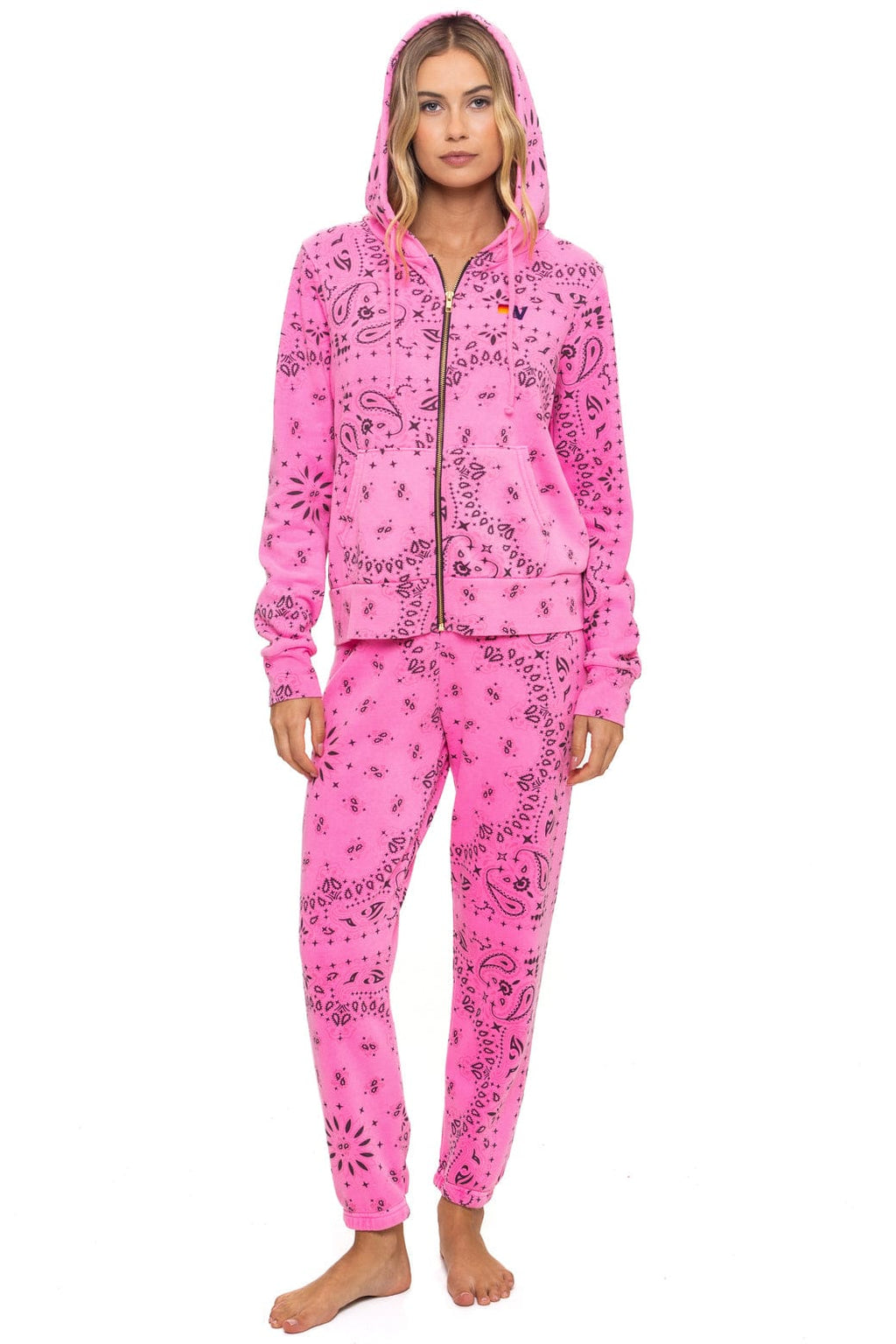 Classic BANDANA ZIP HOODIE - NEON PINK