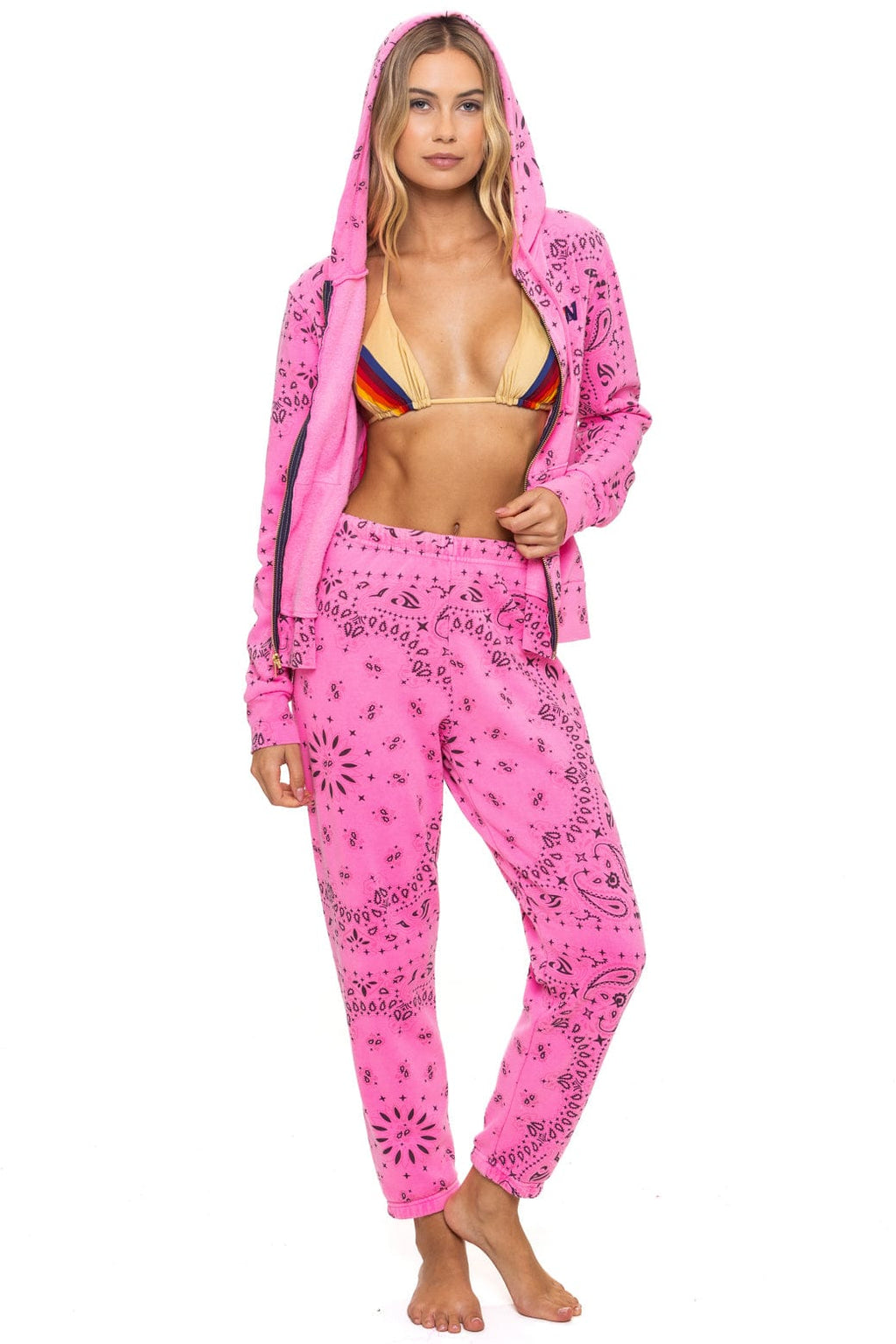 Classic BANDANA ZIP HOODIE - NEON PINK