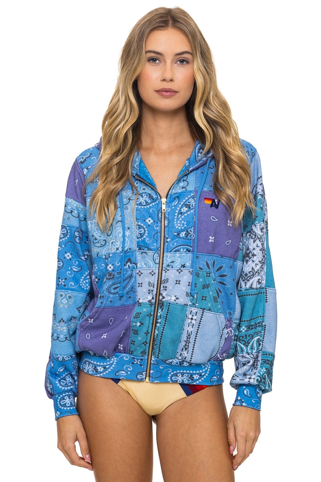 Classic BANDANA QUILTED RELAXED ZIP HOODIE - BLUE