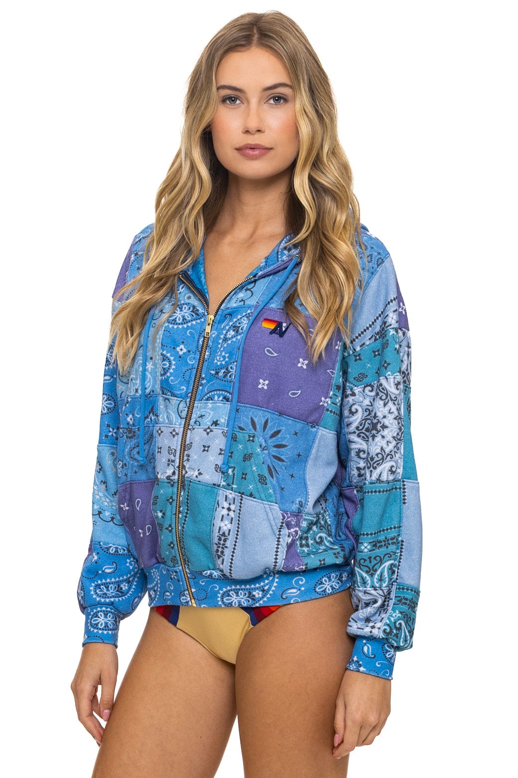 Classic BANDANA QUILTED RELAXED ZIP HOODIE - BLUE