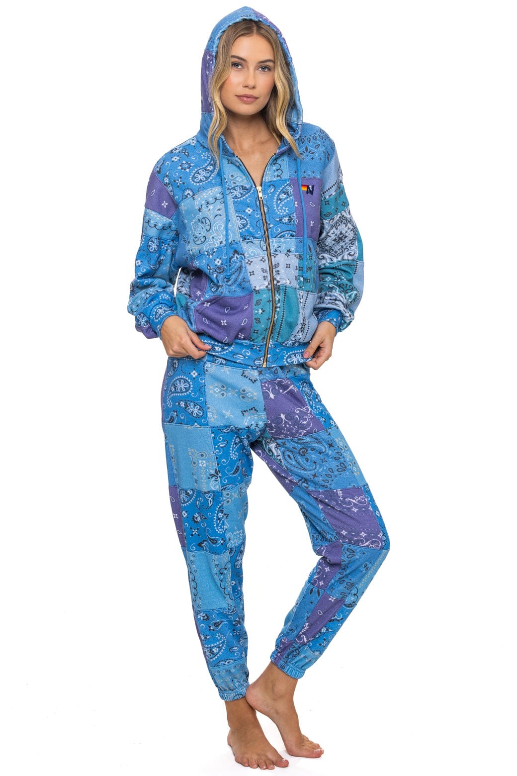 Classic BANDANA QUILTED RELAXED ZIP HOODIE - BLUE
