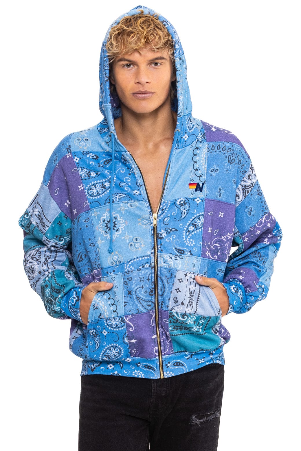 Classic BANDANA QUILTED RELAXED ZIP HOODIE - BLUE