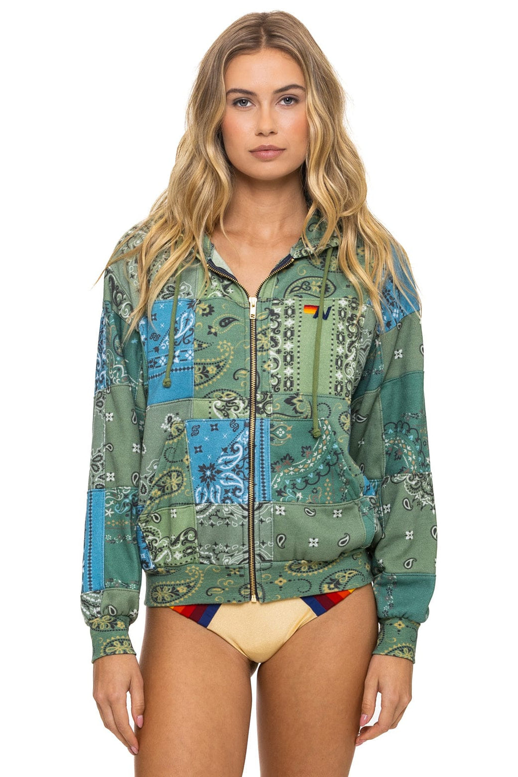 Classic BANDANA QUILTED RELAXED ZIP HOODIE - GREEN