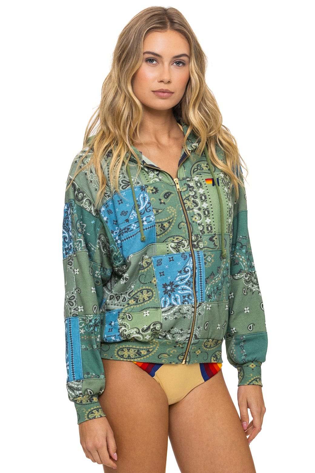 Classic BANDANA QUILTED RELAXED ZIP HOODIE - GREEN