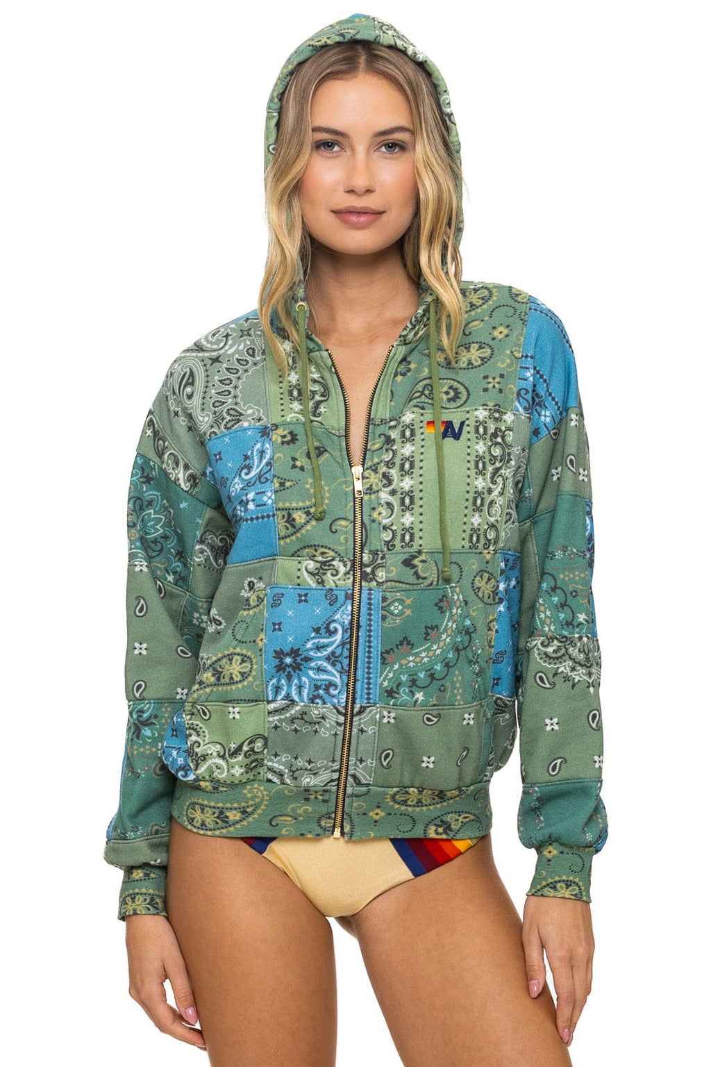 Classic BANDANA QUILTED RELAXED ZIP HOODIE - GREEN