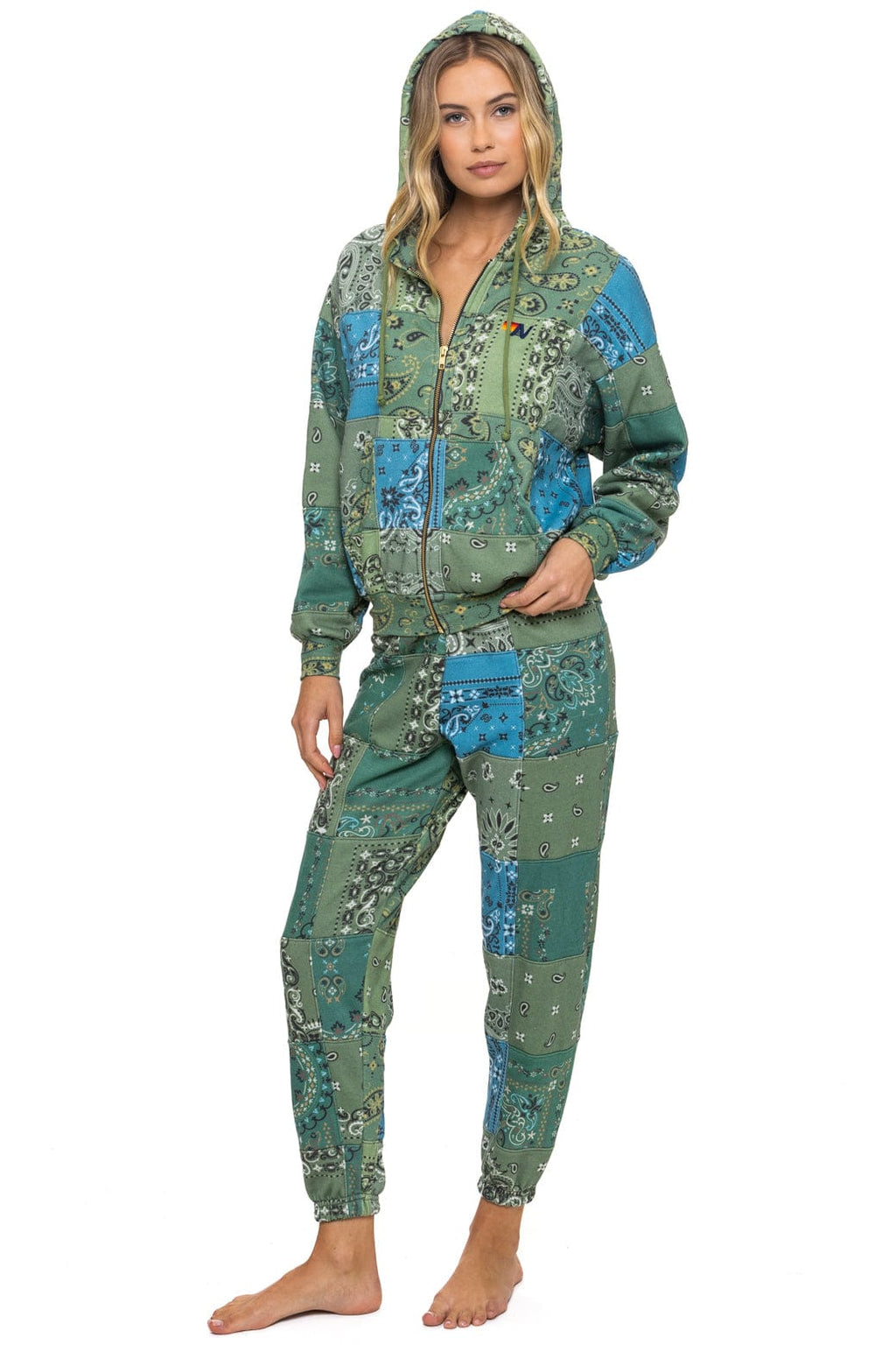 Classic BANDANA QUILTED RELAXED ZIP HOODIE - GREEN