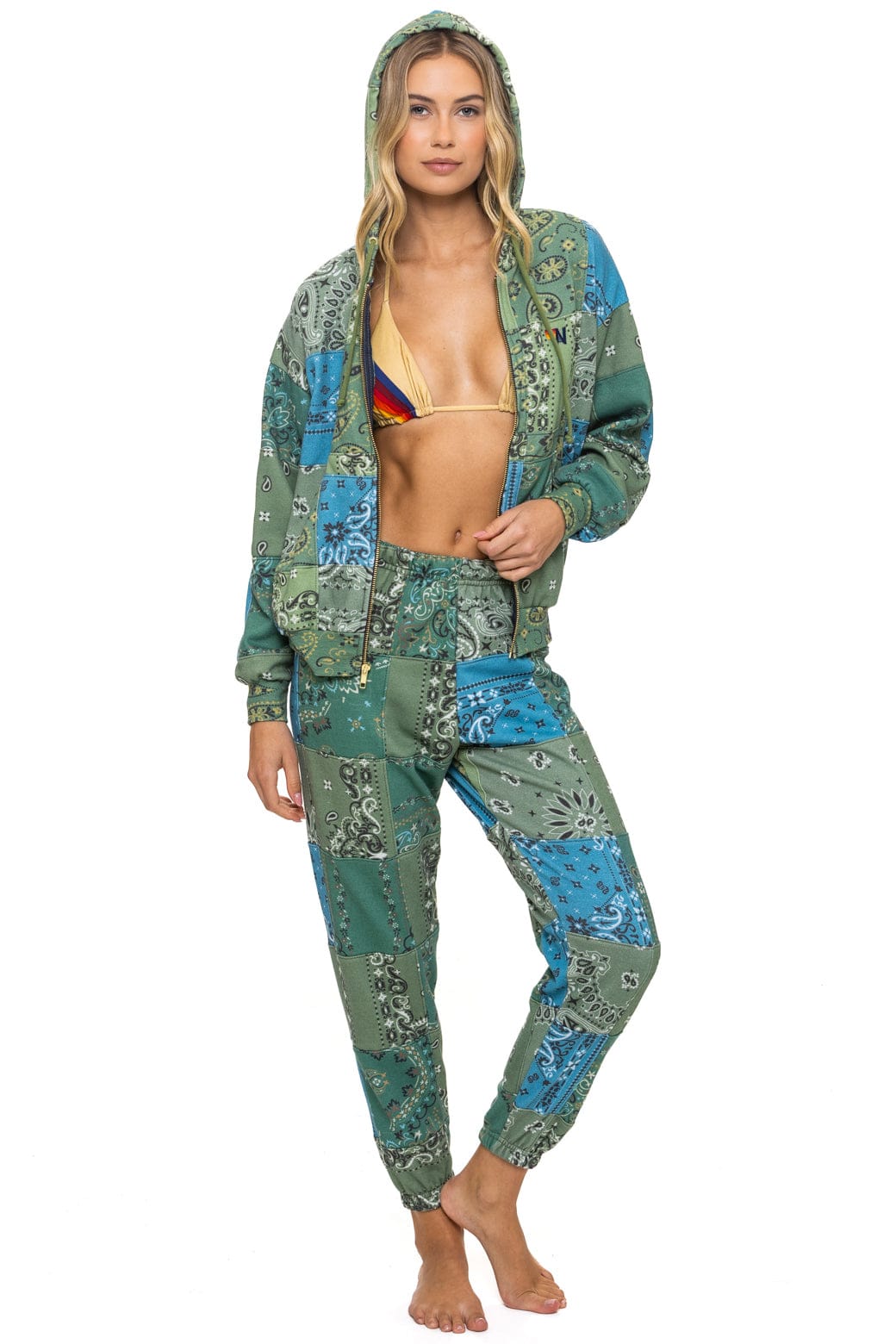 Classic BANDANA QUILTED RELAXED ZIP HOODIE - GREEN