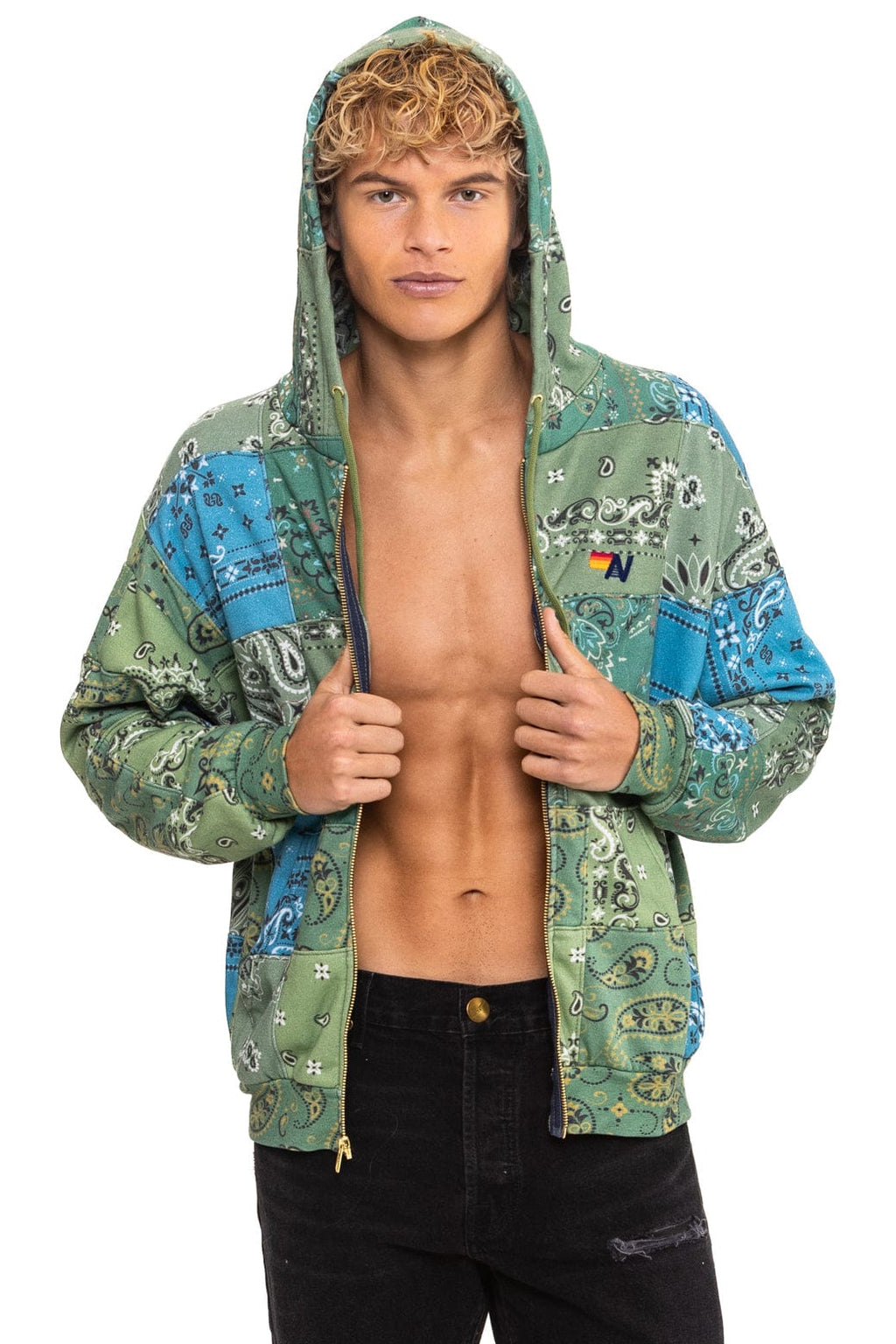 Classic BANDANA QUILTED RELAXED ZIP HOODIE - GREEN