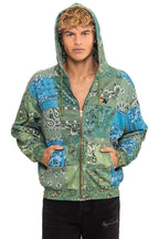 Classic BANDANA QUILTED RELAXED ZIP HOODIE - GREEN