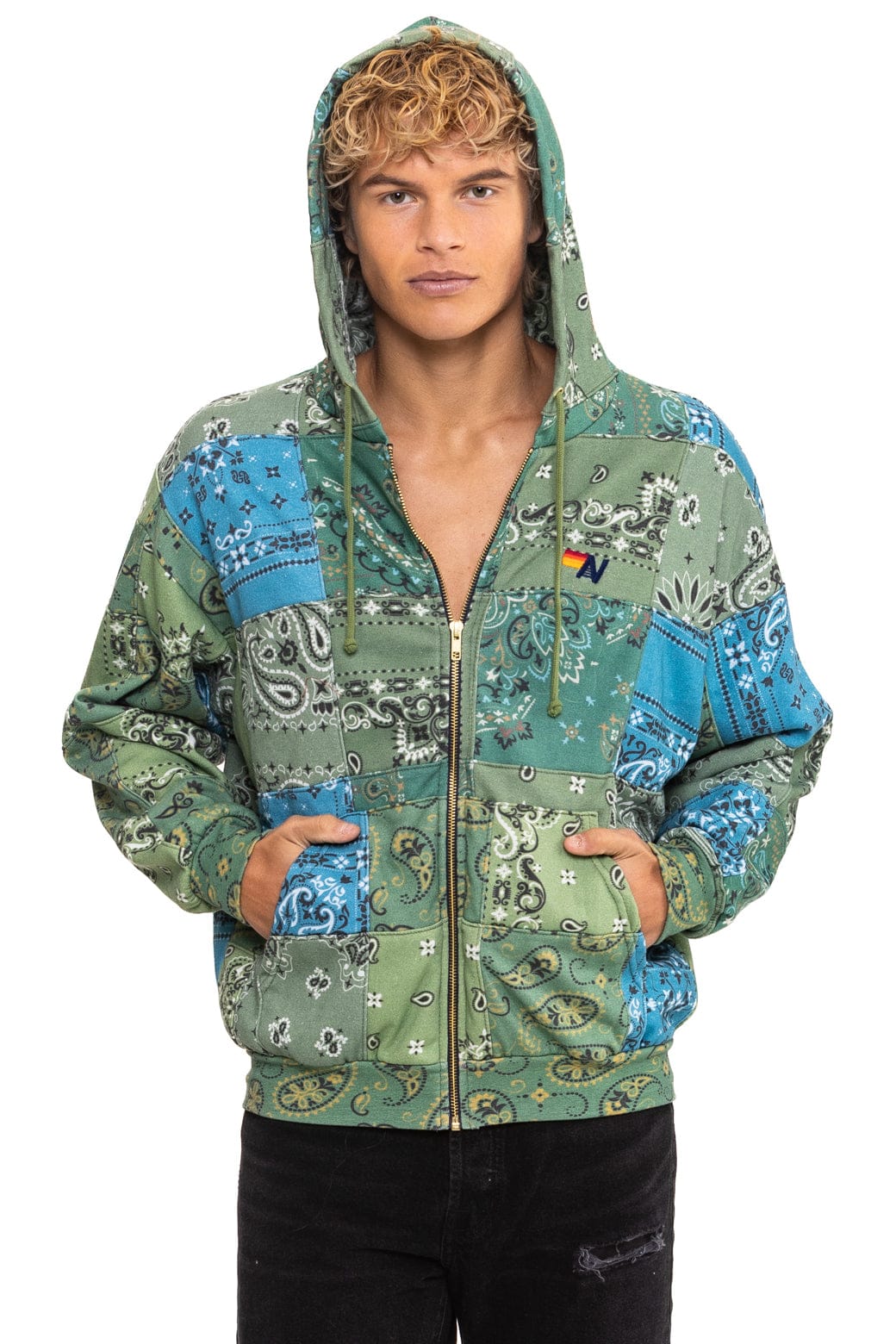 Classic BANDANA QUILTED RELAXED ZIP HOODIE - GREEN