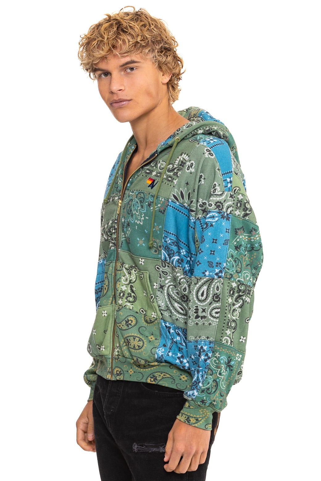 Classic BANDANA QUILTED RELAXED ZIP HOODIE - GREEN
