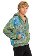 Classic BANDANA QUILTED RELAXED ZIP HOODIE - GREEN