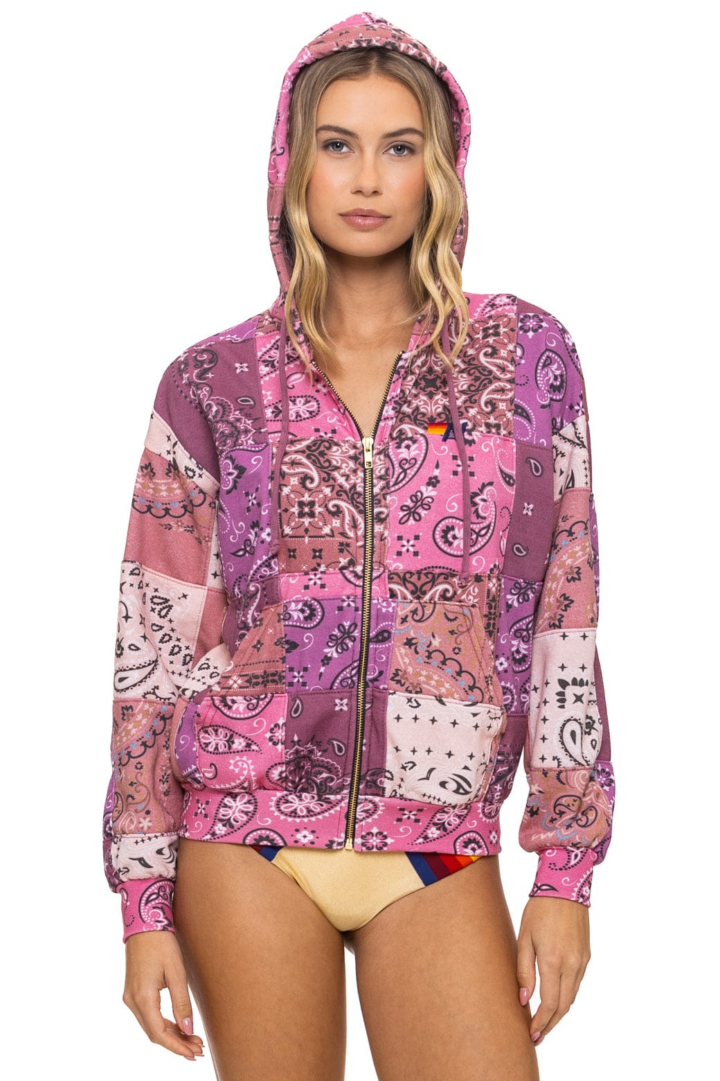 Classic BANDANA QUILTED RELAXED ZIP HOODIE - PINK
