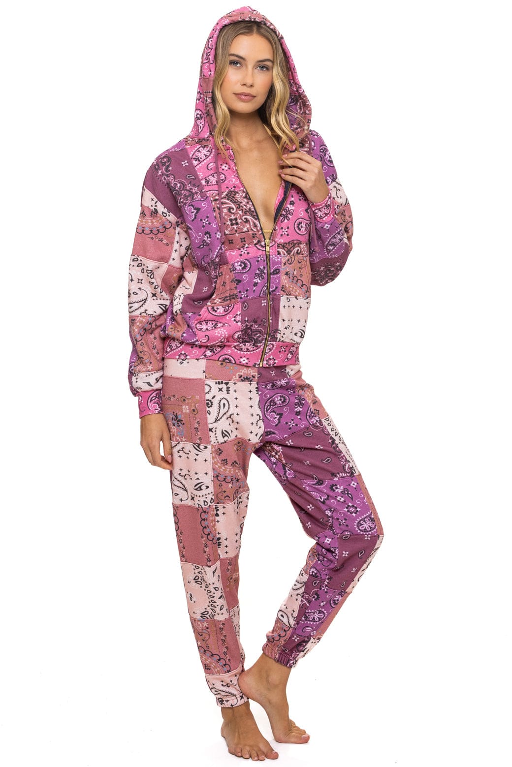 Classic BANDANA QUILTED RELAXED ZIP HOODIE - PINK