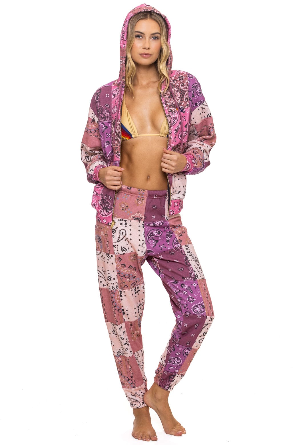 Classic BANDANA QUILTED RELAXED ZIP HOODIE - PINK