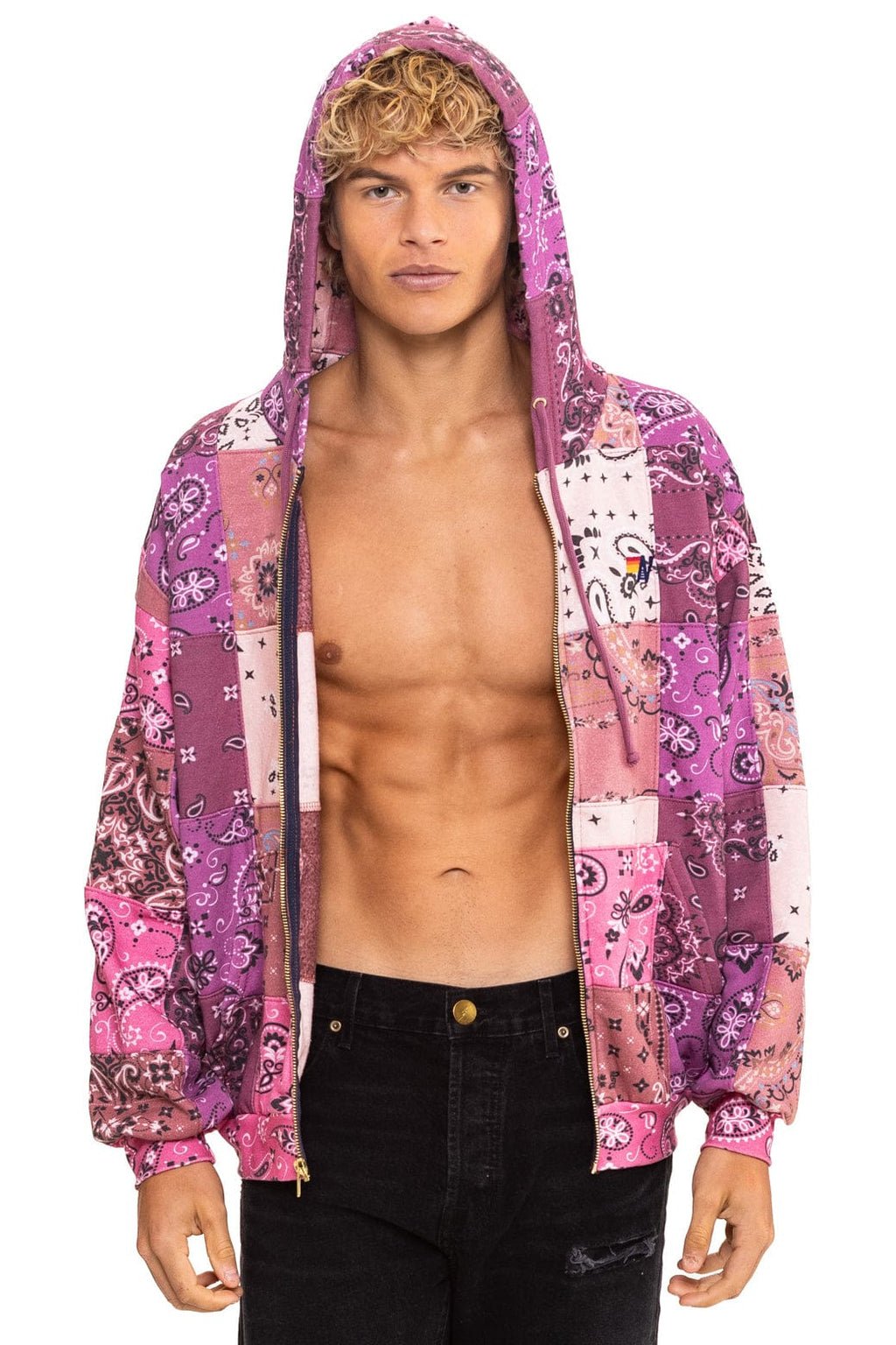 Classic BANDANA QUILTED RELAXED ZIP HOODIE - PINK