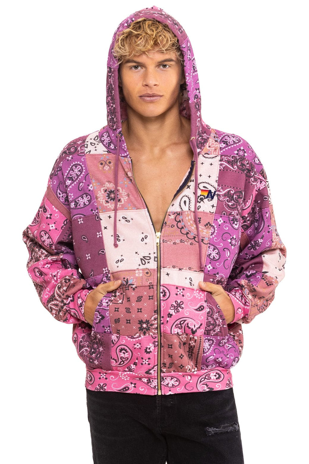 Classic BANDANA QUILTED RELAXED ZIP HOODIE - PINK
