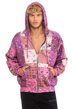 Classic BANDANA QUILTED RELAXED ZIP HOODIE - PINK