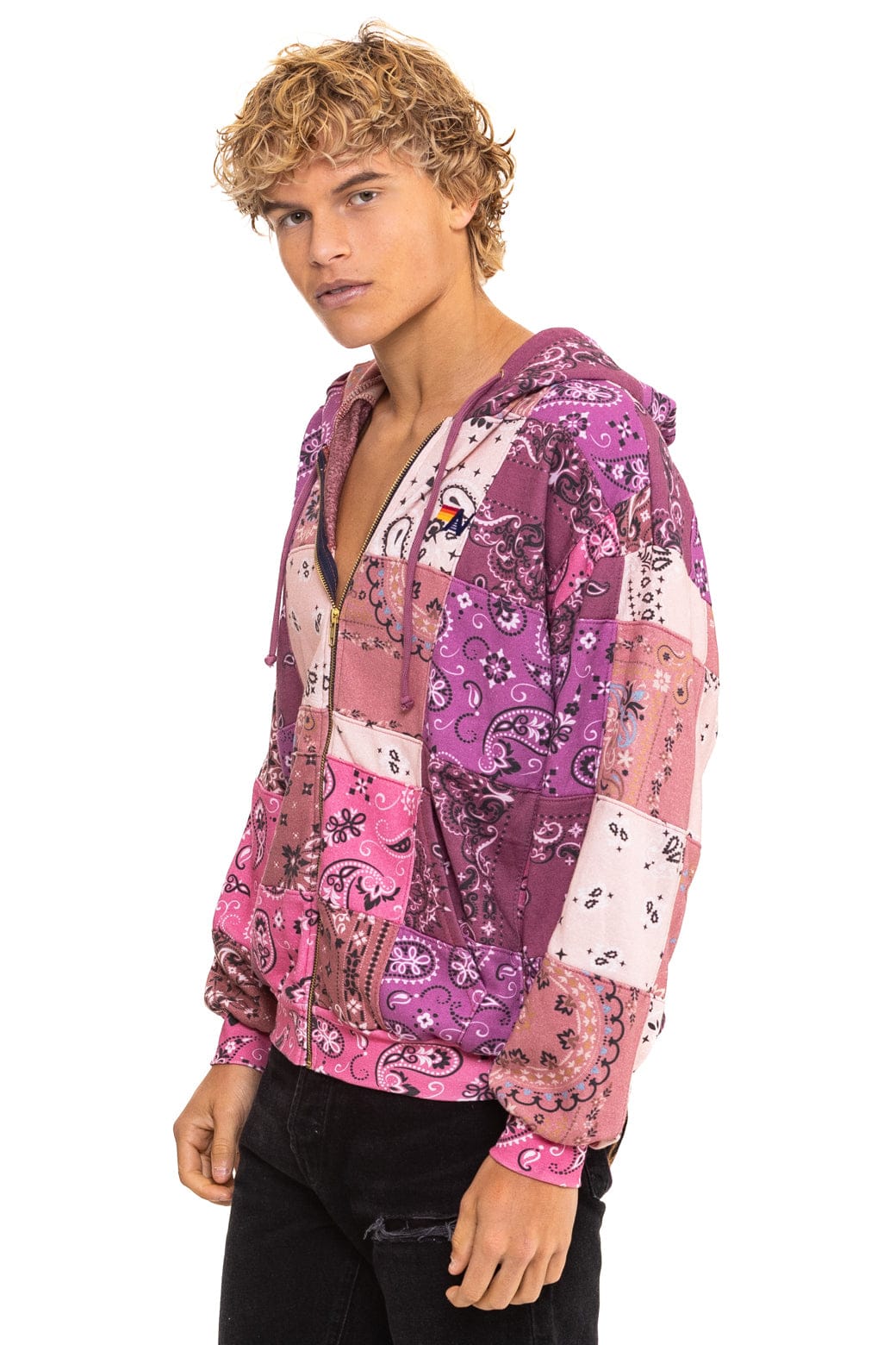 Classic BANDANA QUILTED RELAXED ZIP HOODIE - PINK