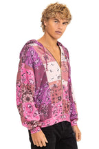 Classic BANDANA QUILTED RELAXED ZIP HOODIE - PINK