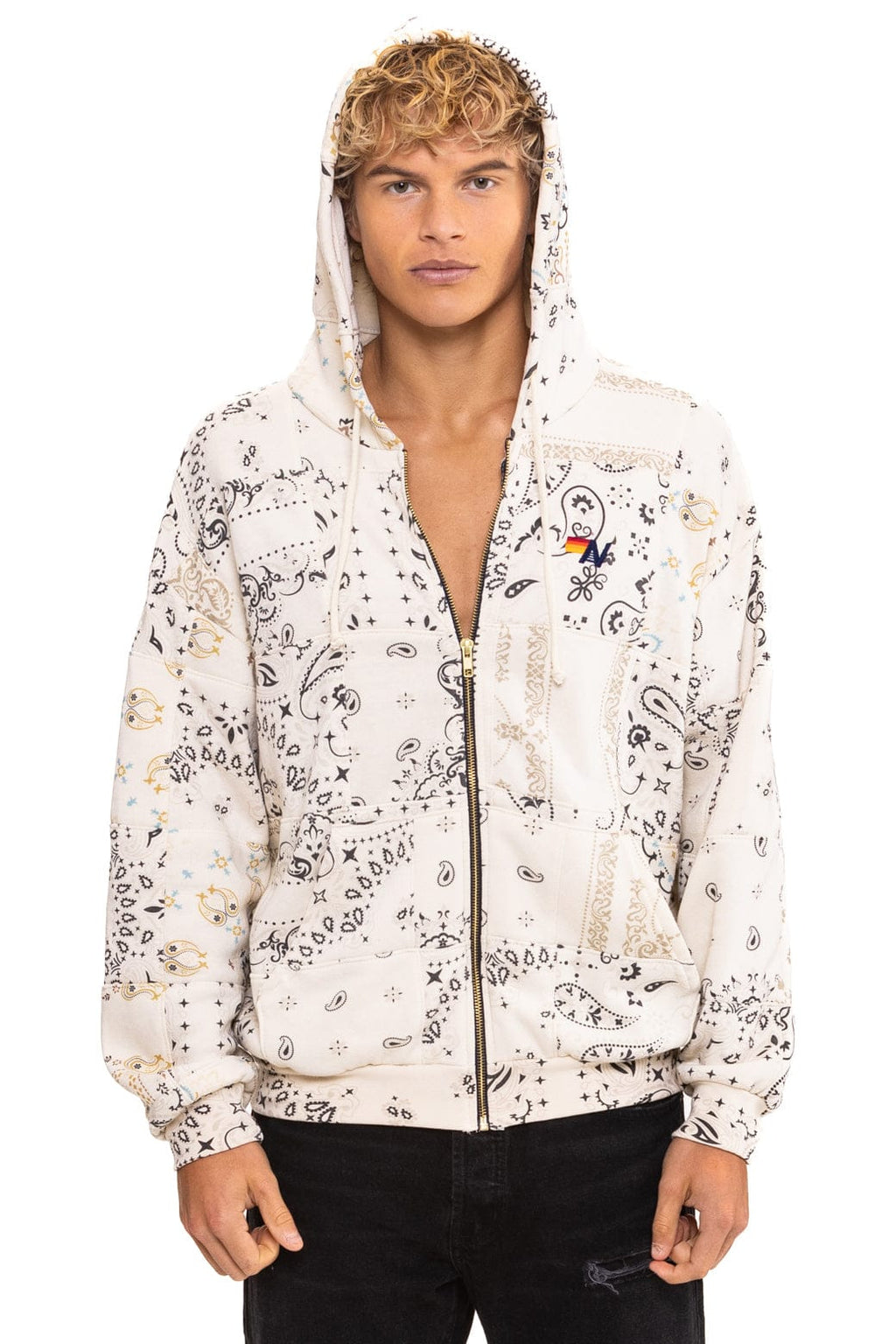 Classic BANDANA QUILTED RELAXED ZIP HOODIE - VINTAGE WHITE