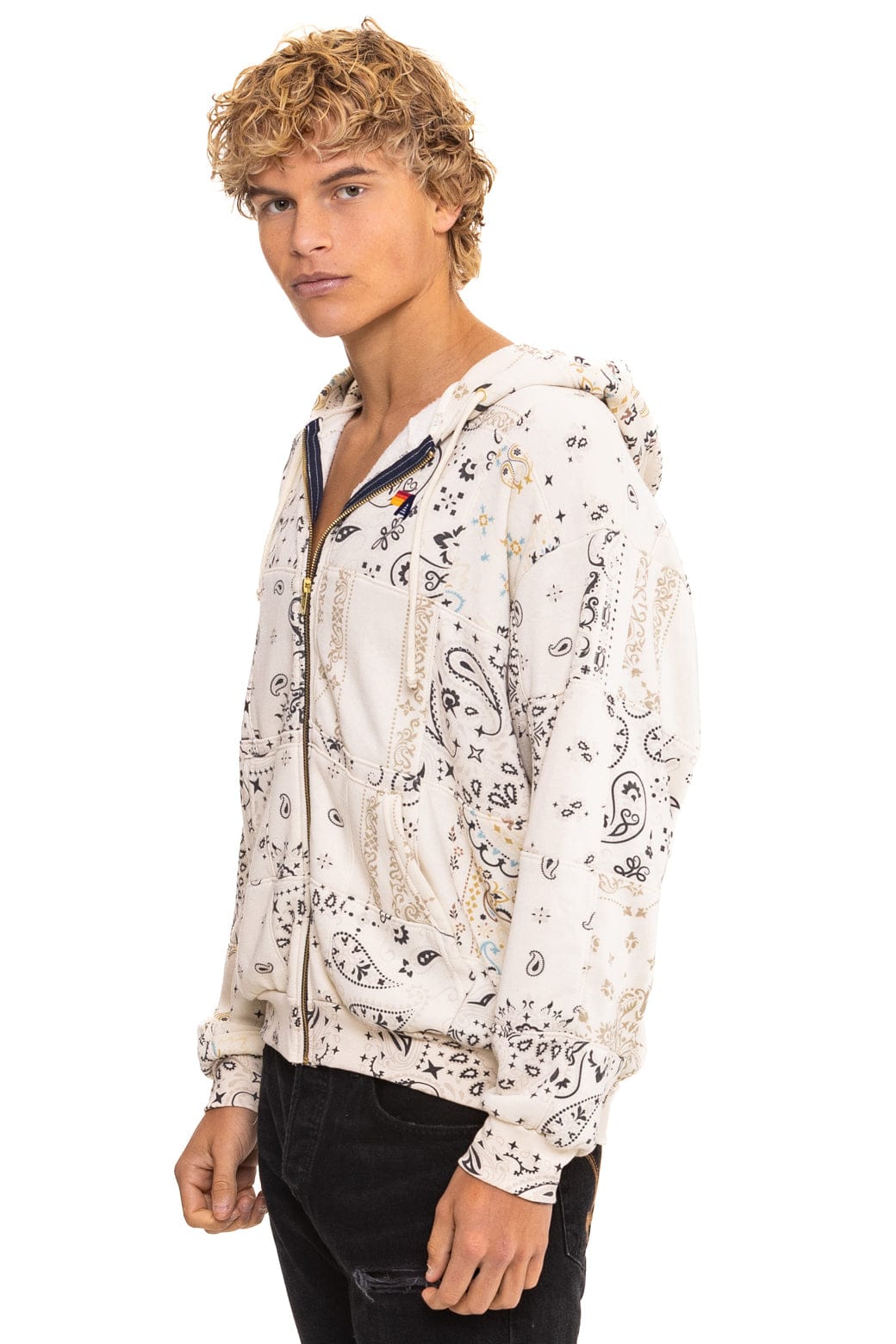 Classic BANDANA QUILTED RELAXED ZIP HOODIE - VINTAGE WHITE