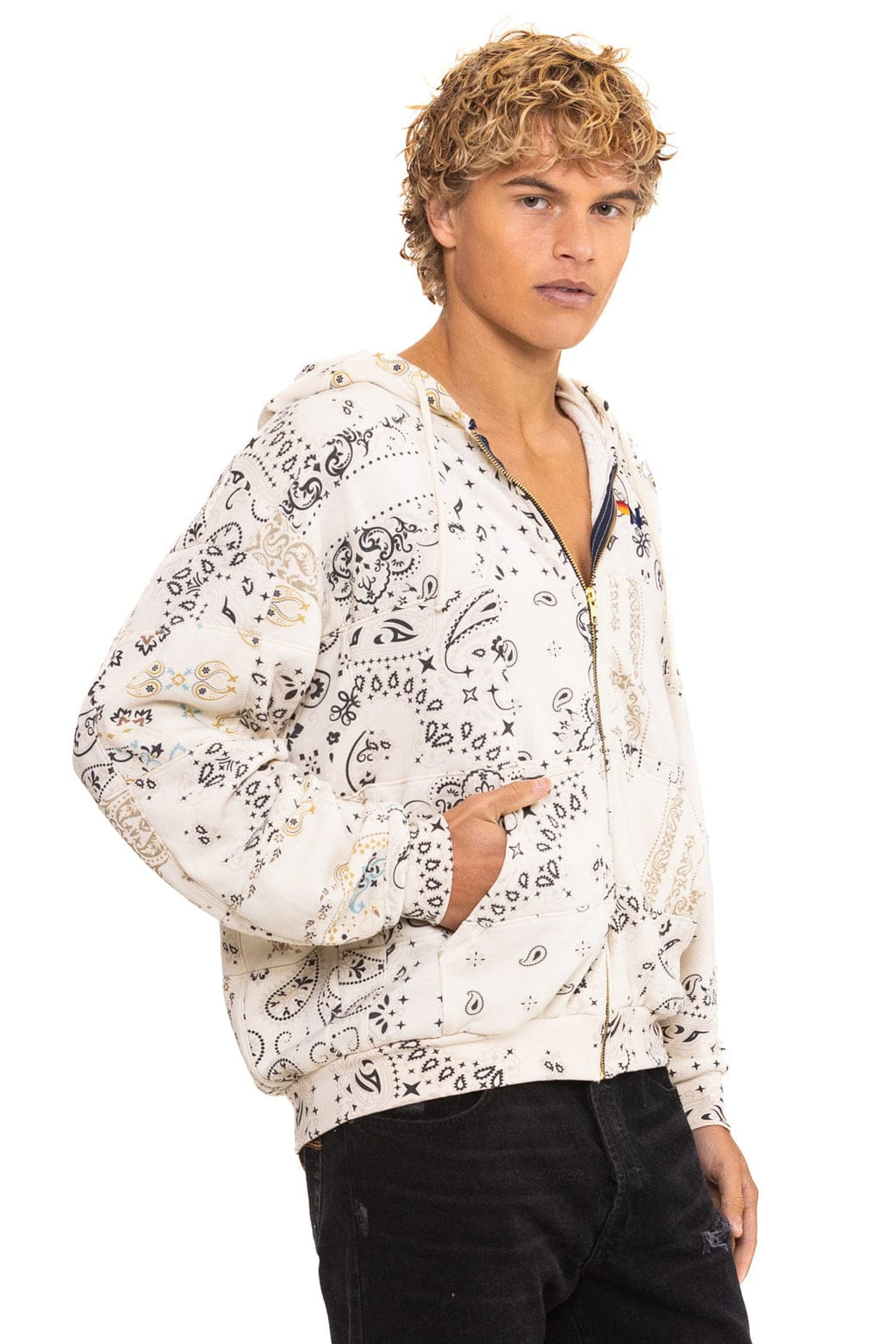 Classic BANDANA QUILTED RELAXED ZIP HOODIE - VINTAGE WHITE